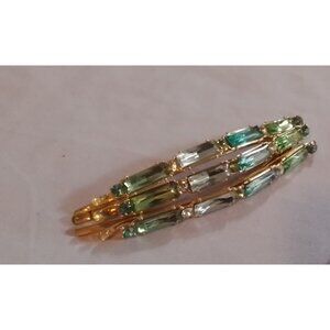 Gold & Green Rhinestone Hair Barrettes Bobby Pins Clips Set Of 3